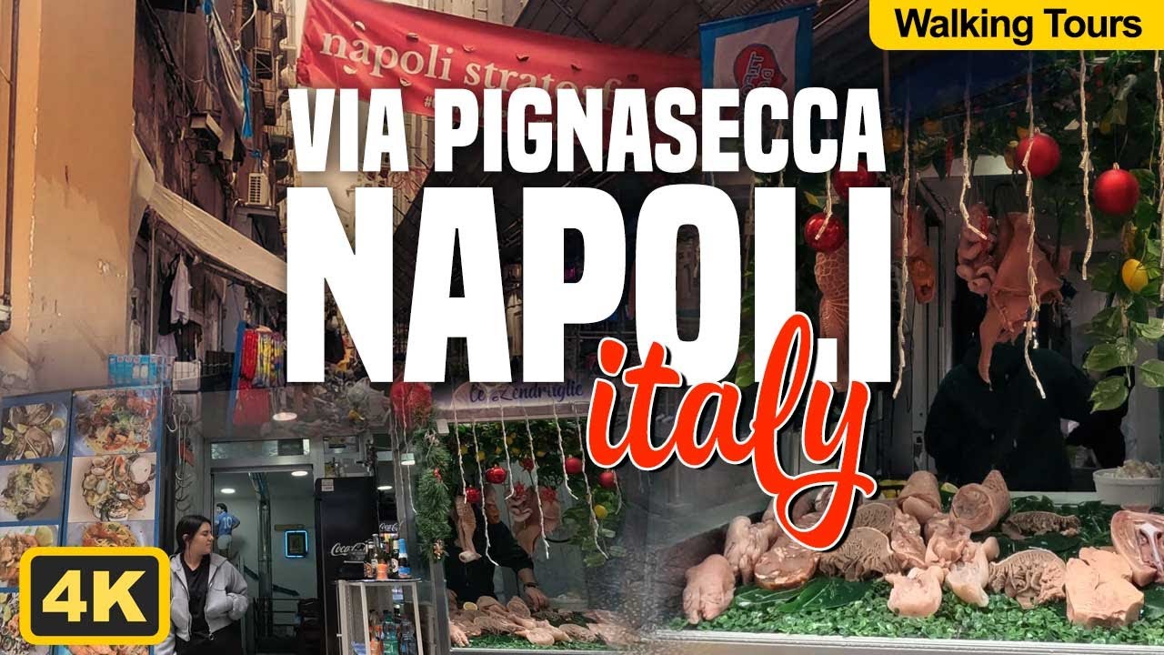 Naples Walking Tour 4K UHD  Via Pignasecca Street Food & Evening Market 🇮🇹