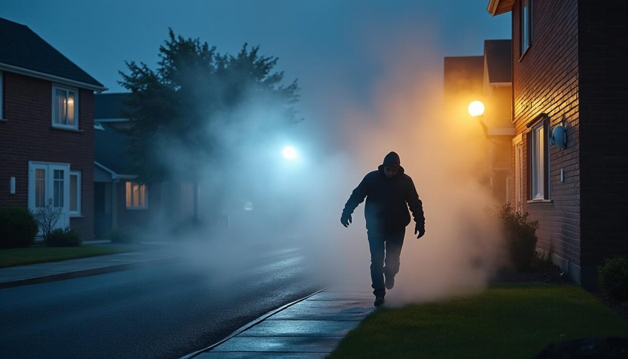 à brasparts, un cambrioleur effrayé par une alarme anti-intrusion diffusant un brouillard épais a été pris de panique et mis en fuite, garantissant la sécurité du domicile.