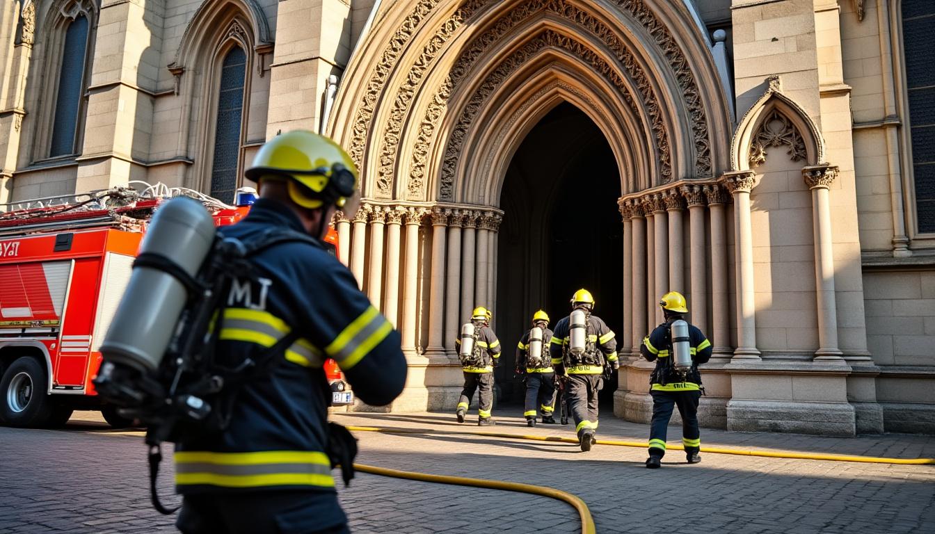 alerte incendie à la cathédrale de rennes : intervention rapide et efficace des pompiers pour maîtriser le feu et assurer la sécurité des lieux.