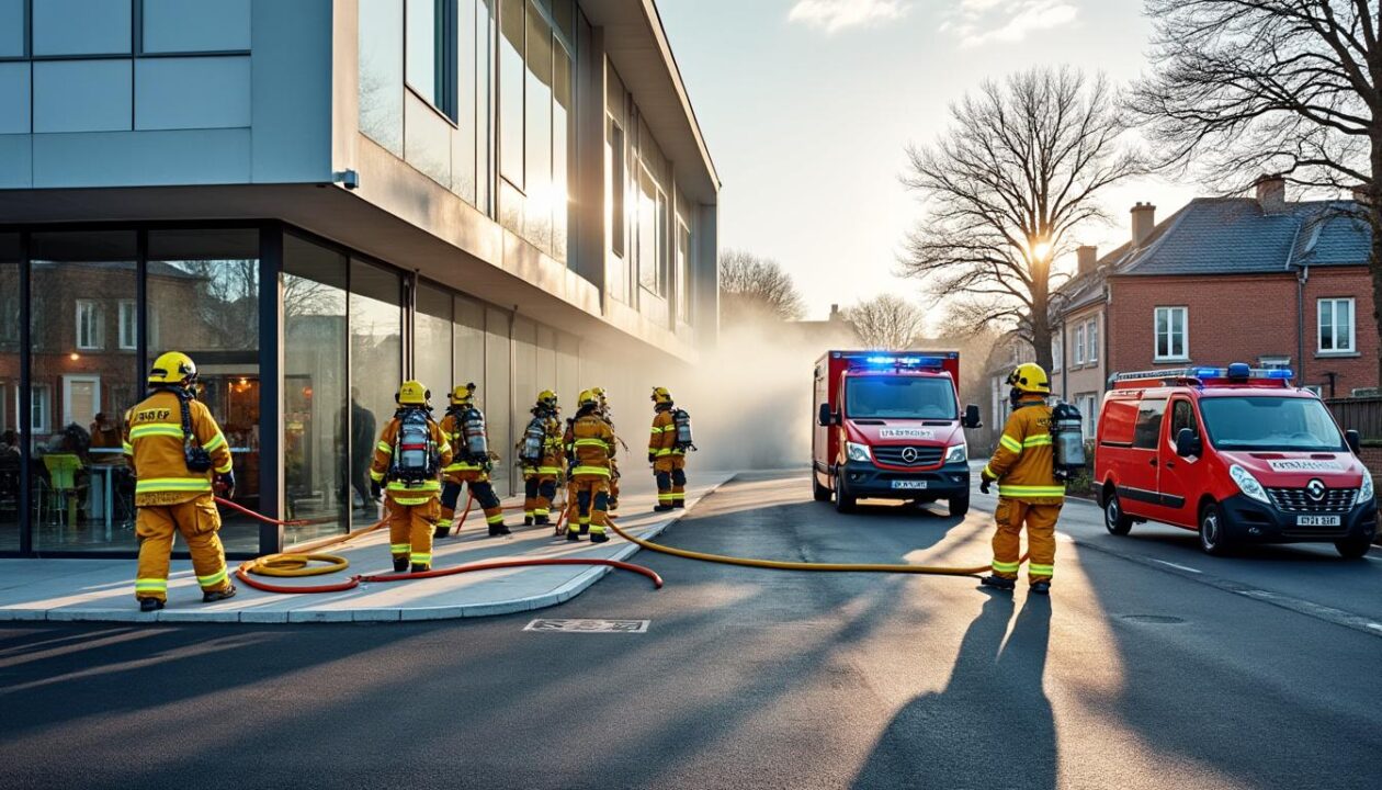 intervention rapide des pompiers spécialisés près de rennes suite au déclenchement d'une alarme incendie dans un laboratoire, assurant la sécurité et la gestion efficace de la situation.